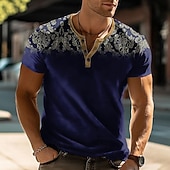 Men's Abstract Floral Print T Shirt Henley Shirt Short Sleeve Fashion Designer Modern Street Casual Daily Summer Spring Dark Blue Henley Henley T-Shirt4