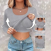  Dames T-shirt Effen Modieus Stijlvol Klassiek Lange mouw Strakke ronde hals Normale tops Dagelijks Uitgaan Weekend Zwart Rood Groen Khaki Grijs Zomer Lente Herfst