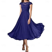preiswerte Teelänge-A-Linie Brautmutterkleid Elegant Einfach Rundhalsausschnitt Knöchellänge Chiffon Kurzarm mit Falten Einfarbig 2025