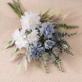 billige Kunstige planter og blomster-1 bunt kunstig dahliablomsterbukett, falsk grønnsaksblomster til bryllupsdekorasjon, realistisk imitert blomsteroppsats til hjemmet, arrangementet, festens midtpunkt