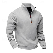 abordables Sudaderas Básicas_-Hombre Sudadera Sudadera con un cuarto de cremallera Albaricoque Negro Blanco Vino Rojo Media cremallera Plano Deporte Diario Festivos Poliéster Ropa de calle Básico Casual Primavera Otoño Ropa