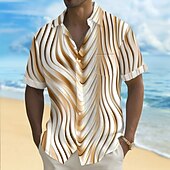 voordelige Geometrisch patroon-Voor heren Verloop Golven Overhemd Zomer overhemd Overhemd met knopen Korte mouw Mode-casual Buiten Vakantie Dagelijks gebruik Zomer Lente Strijkijzer 3D-afdrukken shirts met kraag Voorste zak Khaki