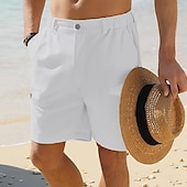 preiswerte Urlaub-Herren Shorts Leinenshorts Sommershorts Strandshorts Elastischer Bund Gerader Schnitt Einfach Atmungsaktiv Knielang Lässig Täglich Ferien Urlaub Mode Weiß Khaki Unelastisch
