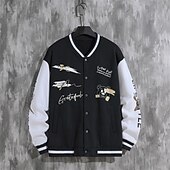 お買い得  メンズジャケット＆コート-男性用 カジュアルジャケット バーシティジャケット バケーション 日常 ポケット スプライス 春 秋 カラーブロック プリント ファッション クラシック スタンド レギュラー ブラック ワイン ネイビーブルー ダークグリーン グリーン ジャケット