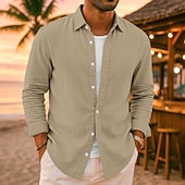 preiswerte Urlaub-Herren Leinenhemd Sommerhemd Strandbekleidung Freizeithemd Knopfhemd Einfach Urlaub Lässig Schwarz Weiß Rosa Marineblau Langarm Revers N / A Bekleidung Rein