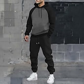baratos Conjunto de Moletom 3D Masculino-Homens Bloco de cor 2pcs Conjuntos de moletom 3D Moletom Moletom com capuz Manga Longa Calças compridas Com Capuz Casual Diário Roupa Esportiva Impressão 3D Bloco de cor Primavera Outono Inverno