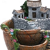 economico Statue-1 vaso da giardino magico - design di casa delle fate fantasy con muri in pietra, scale, fiori colorati, piante grasse e vasi da fiori in resina, mini contenitori paesaggistici per decorazioni interne