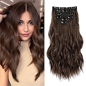 economico Clip nelle estensioni-extension a clip 6 pezzi naturali &amp;capelli morbidi &amp;si fonde bene con le extension per capelli castano scuro, lunghe e ondulate