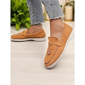 billige Slip-ons og loafers til kvinner-Grønne dameloafers i semsket skinn, lette flate sko med gulldetaljer for uformelle antrekk og daglige dates