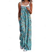 olcso nyaralás jumpsuit-Női Szabályos Jumpsuitek Aktív Virágos Ujjatlan Széles lábszár Kerek Zseb Magas derék Vakáció Napi Normál Sárga Arcpír rózsaszín Katonai zöld Nyár