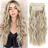 abordables Clip dans les extensions-Extensions de cheveux noirs de jais de 24 pouces à clipser, 4 pièces, extensions de cheveux synthétiques longs et ondulés, extensions de cheveux souples à clipser, postiche à double trame pour toute