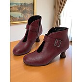 abordables années 1930-Bottines bordeaux pour femmes des années 1920 avec talon chaton et bride à boucle, bottines de style vintage pour l&#039;automne et le quotidien