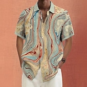 economico Geometrica-Per uomo Geometrico Marmo Arte astratta Camicia Camicia Estiva Camicia con Bottoni Manica Corta Moda Casual Abbigliamento casual alla moda Vacanza Ferie Estate Collo ripiegato Stampa 3D Una tasca