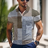 billiga Color Block Polo för män-Herr Färgblock Pikétröjor med dragkedja Kortärmad Polotröjor Kavajslag Business Casual Utomhus Fritids- 3D-utskrift Sommar Blå Grön Grå
