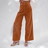 cheap Wide Leg &amp; High Waisted-Women&#039;s Slacks Pants Trousers Streetwear Casual Full Length Natural Plain Pocket Buckle Outdoor Comfortable Outdoor Vacation Daily Wear Apricot Black Orange Green Fall Regular Fit