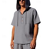 voordelige basis t-shirts-Voor heren T-shirt Henley-shirt T-shirts Shirt met korte mouwen Korte mouw Capuchon Zomer Lente Effen Modieus Ontwerper Basic Knop Vakantie Straat Uitgaan Zwart Wit Geel Top T-shirt voor mannen