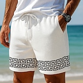 baratos shorts de suor 3d masculino-Homens Chave grega Calções Waffle Shorts de moletom Shorts casuais Cintura Média Moda Casual Férias Corrida Dar certo Cintura elástica com cordão Shorts com bolsos Designer Roupa