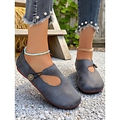 abordables Ballerines femme-Ballerines Mary Jane rétro larges pour femmes avec bride boutonnée, chaussures vintage confortables pour les promenades quotidiennes et les sorties à la ferme