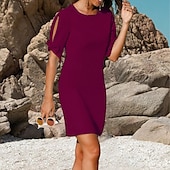 preiswerte Cocktailkleider-Schaft Cocktailkleid Hochzeitsgast Elegant Einfach Juwelenhals Kurz  Mini Chiffon Kurzarm mit Schleife(n) Einfarbige Kleider freie benutzerdefinierte Größe