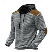 baratos hoodies básicos dos homens-Homens Moletons Waffle Moletom com capuz Preto Verde Cáqui Cinzento Com Capuz Bloco de cor Patchwork Trabalho Desportos e Ar livre Casual Básico Casual Treino Outono Inverno Roupa Moletons Moletons