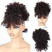 economico Code-Coda di cavallo con coulisse per donne nere, coda di cavallo afro con ciocca crespa e riccia, estensione con frangia, acconciatura nera, coda di cavallo con capelli naturali