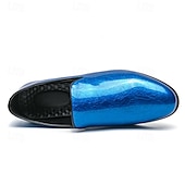 economico Slip-ons e mocassini da uomo-Mocassini slip-on da uomo in metallo dorato lucido – scarpe eleganti in similpelle alla moda per feste, ricevimenti nuziali, spettacoli teatrali, balli di fine anno ed eventi in discoteca