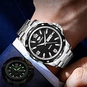 economico Orologi al quarzo-Elegante orologio da polso da uomo al quarzo con bracciale in acciaio inossidabile, resistente all&#039;acqua IPX7, con display luminoso per data e giorno, sportivo, versatile e alla moda.