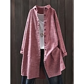 voordelige Overhemdjassen-Dames Overhemdjack Vrijetijdsjas Comfortabel Ademend Knop Afdrukken Casual Ruitjes Vakantie Straat Casual Alledaagse kleding Enkele rij knopen Lang Strijkijzer Normale pasvorm Lange mouw bovenkleding