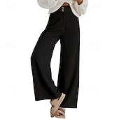 cheap Wide Leg &amp; High Waisted-Women&#039;s Slacks Pants Trousers Streetwear Casual Full Length Natural Plain Pocket Buckle Outdoor Comfortable Outdoor Vacation Daily Wear Apricot Black Orange Green Fall Regular Fit