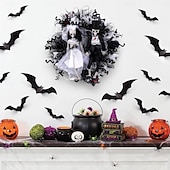 tanie Wieniec Halloween i dekoracje kwiatowe-wieńce halloweenowe do dekoracji drzwi wejściowych wewnątrz i na zewnątrz, szkieletowy wianek z siatki dla panny młodej i pana młodego z pnączem duchów do nawiedzonego domu