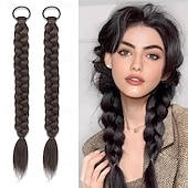 economico Code-2 pezzi di extension per coda di cavallo intrecciata con elastici per capelli, morbidi pezzi di capelli sintetici per donne e ragazze, da indossare tutti i giorni, 16 pollici