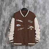 お買い得  メンズジャケット＆コート-男性用 カジュアルジャケット バーシティジャケット バケーション 日常 ポケット スプライス 春 秋 カラーブロック プリント ファッション クラシック スタンド レギュラー ブラック ワイン ネイビーブルー ダークグリーン グリーン ジャケット