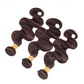 abordables 3 paquets extensions cheveux humains-Extensions de cheveux humains brésiliens ondulés couleur brun foncé 2#, 3 paquets de 12 à 24 pouces