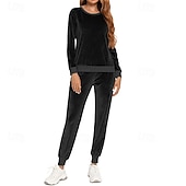 tanie dresy-Damskie Dres Spodnie dresowe Bluza z kapturem Kieszeń Solidne kolory Zestawy odzież Jesień Czarny Różowy Welur Siłownia Trening Sportowy Odporność na wiatr Długi rękaw Sport Odzież sportowa Średnio