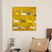 cheap Animal Paintings-Mintura Handmade Yellow Horse Oil Paintings On Canvas Wall Art Decoration Modern Abstract Animals Picture For Home Decor Rolled Frameless Unstretched Painting