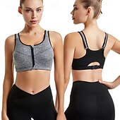 baratos Sutiãs esportivos &amp; coletes-Mulheres Sutiã de ioga Sutiã Esportivo Sutiã Pilates Good Top Flexão Sem costura Antivibração Sem Fio Zíper Cor Sólida / Simples Esporte Roupas Esportivas Preto Branco Academia Zumba Corrida