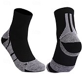 abordables Calcetines deportivos-1 par de calcetines de senderismo para hombre, calcetines deportivos transpirables, antiampollas, que absorben el sudor, antibacterianos, para exteriores, de un cuarto de tripulación, de algodón, con parches, violeta, negro y blanco, para esquí, snowboard
