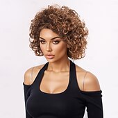 cheap Synthetic Trendy Wigs-Synthetic Wig Wavy Afro Curly Asymmetrical With Bangs Machine Made Wig 12 inch A1 Synthetic Hair Women&#039;s Classic Comfortable Color Gradient Multi-color