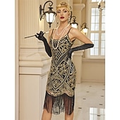billiga Klänningar-Retro / vintage Glada 20-talet 1920-talet Flapper-klänning Klänningar Kläder Den store Gatsby Bröllopsgäst Paljetter Tofs Maskeradkläder Dam Jul Halloween Karnival Fest / afton Bröllopsfest Möhippa