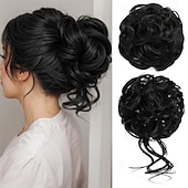 abordables Chignons-Lot de 2 extensions de cheveux synthétiques ondulés et bouclés en chignon décoiffé pour femme, chignon faux chouchous, queue de cheval, Bernstein multi