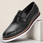 preiswerte Loafer aus hochwertigem Leder-Herren-Loafer und Slipper aus echtem Rindsleder in Schwarz mit Krokoprägung – bequeme Freizeitschuhe für den Alltag und auf Reisen