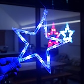 cheap Decorative Lights-3 Pcs Patriotic Hanging Lights July 4th Independence Day Red, White, Blue Pentagram Suction Cup Window Light AAA Battery Box Party Patriotic Atmosphere Decorative Light American Flag