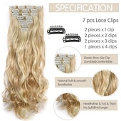 Недорогие Зажим в расширениях-Синтетические экстензии Кудрявый Искусственные волосы 22 дюймы Наращивание волос На клипсе 7шт Мягкость Регулируется пушистый Жен.