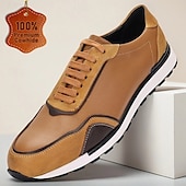 billiga Premium sneakers i läder-Herrsneakers i brunt läder, avslappnad, lätt, atletiskt inspirerad design med vadderad sula, perfekt för promenader, resor och helgutflykter