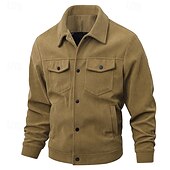 economico Giubbotti e cappotti da uomo-Per uomo Giacca Camicia Giacca in Velluto a Coste Casuale Quotidiano Traspirante Tasca Primavera &amp; Autunno Semplice Classico Bavero Regolare Nero Bianco Verde scuro Marrone Giacca