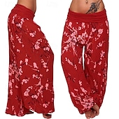 billiga breda ben och hög midja-Dam Byxor Harem byxor Palazzo byxor Mode Boho Fullängd Medium Midja Mönster Elastisk midja Bekväm Microelastisk Gata Dagliga kläder Utekväll Vit Gul Ljusgrön Rosa Sommar Vår Normal
