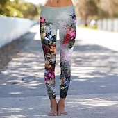 billige -Dame Bukser Leggings Gatemote Fritid Full lengde Naturlig Blomsternål i krystall Elastisk midje Trykt mønster comfy Utendørs Bekvem Gate Ferie Helg Marineblå Svart Hvit Rosa Høst Normal