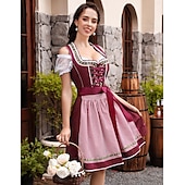 billige Dirndl-Kvinnens Oktoberfest dirndl kjole snøring satengbånd rutete ølfestival forkle tradisjonell kjole Oktoberfest