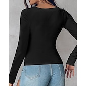  Dames T-shirt Effen Modieus Stijlvol Klassiek Lange mouw Strakke ronde hals Normale tops Dagelijks Uitgaan Weekend Zwart Rood Groen Khaki Grijs Zomer Lente Herfst