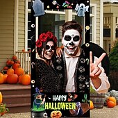 お買い得  ハロウィン壁タペストリー-ハロウィーンの写真ブースの小道具は、幽霊、カボチャ、魔女、コウモリなど、パーティー、イベント、お祝いに最適な不気味で楽しいデザインです。